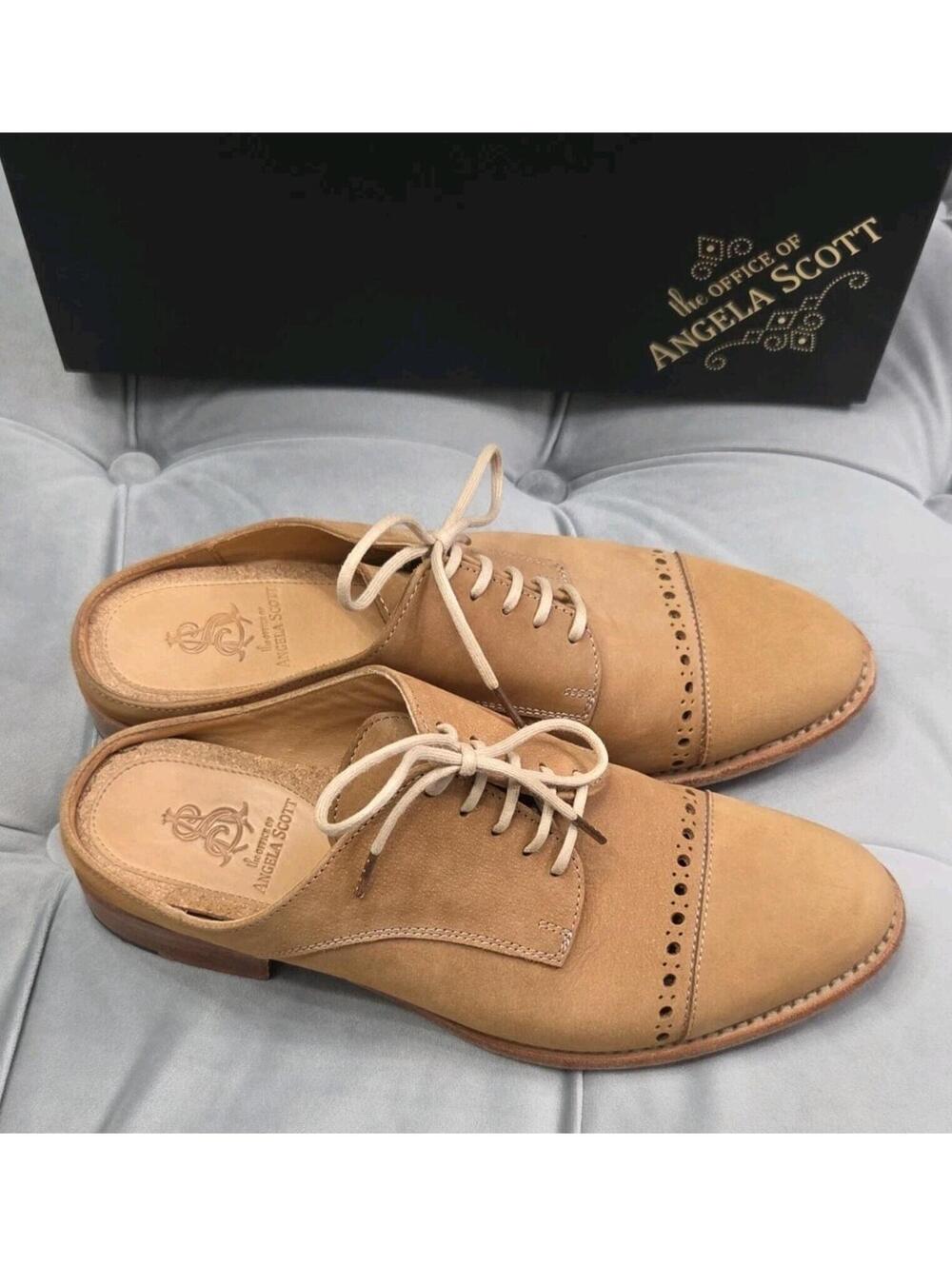 The Office Of Angela Scott Mr Evans Brown Suede Wingtip Mule Womens Shoes 37 7 - Picture 2 of 16